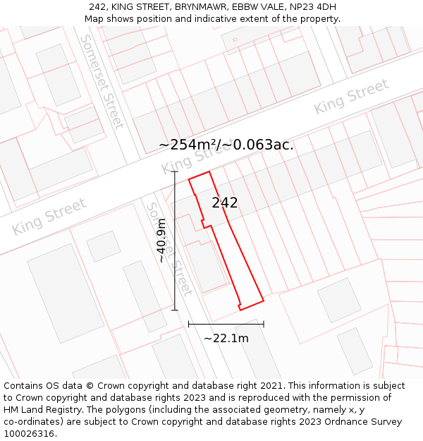 242, KING STREET, BRYNMAWR, EBBW VALE, NP23 4DH: Plot and title map