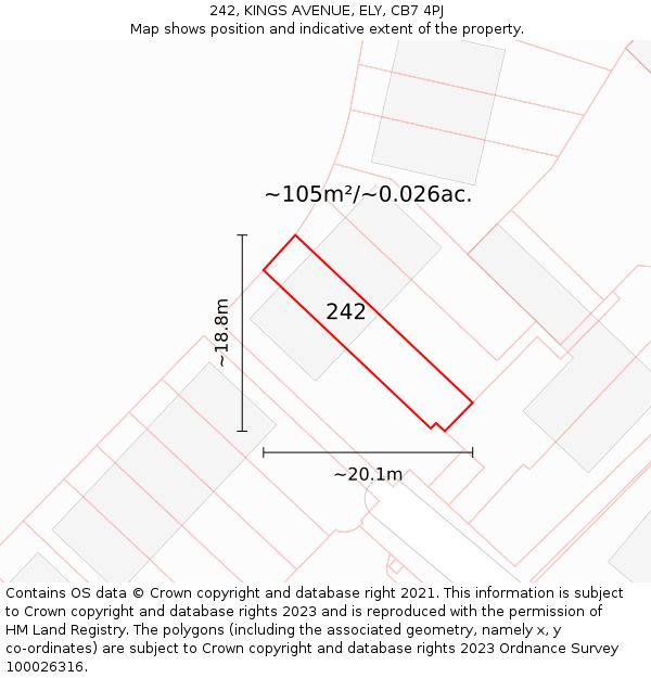 242, KINGS AVENUE, ELY, CB7 4PJ: Plot and title map