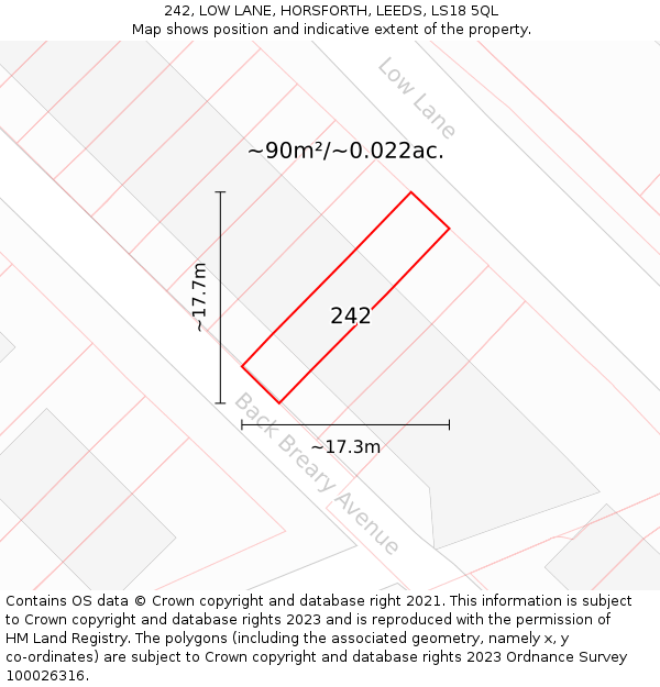 242, LOW LANE, HORSFORTH, LEEDS, LS18 5QL: Plot and title map
