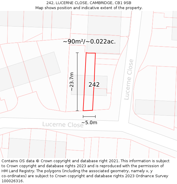 242, LUCERNE CLOSE, CAMBRIDGE, CB1 9SB: Plot and title map
