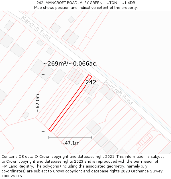 242, MANCROFT ROAD, ALEY GREEN, LUTON, LU1 4DR: Plot and title map