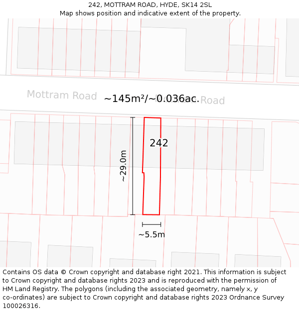 242, MOTTRAM ROAD, HYDE, SK14 2SL: Plot and title map