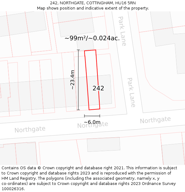 242, NORTHGATE, COTTINGHAM, HU16 5RN: Plot and title map