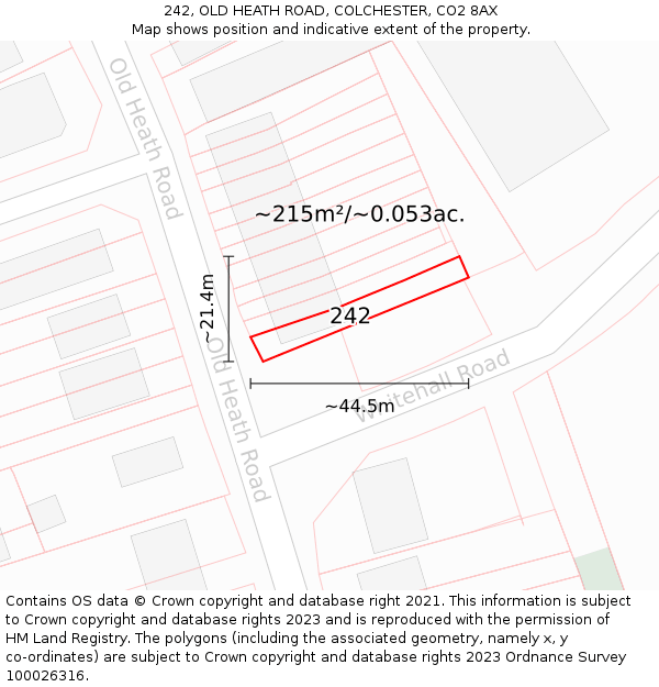 242, OLD HEATH ROAD, COLCHESTER, CO2 8AX: Plot and title map