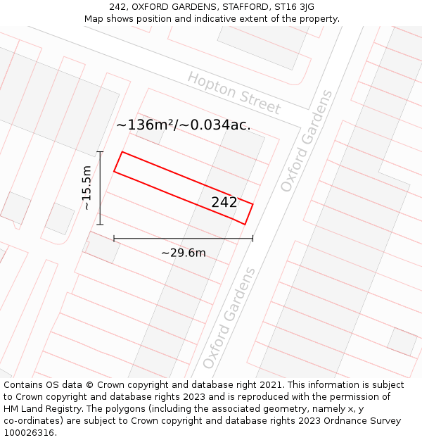 242, OXFORD GARDENS, STAFFORD, ST16 3JG: Plot and title map