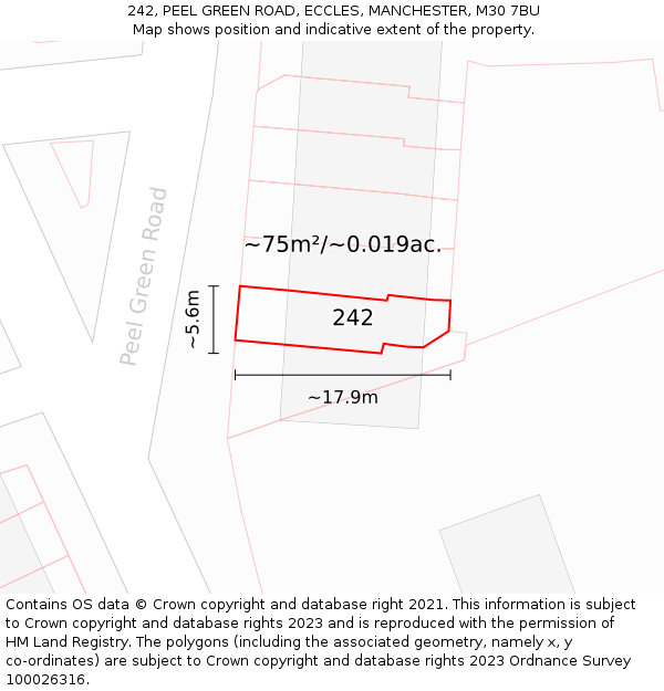 242, PEEL GREEN ROAD, ECCLES, MANCHESTER, M30 7BU: Plot and title map