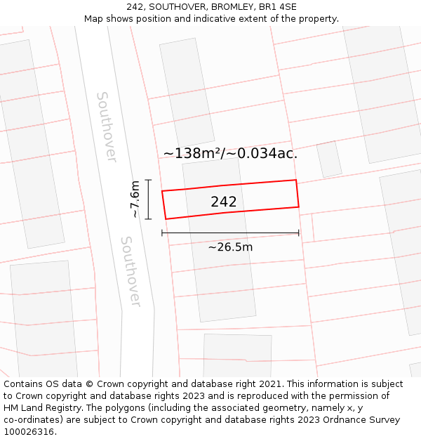 242, SOUTHOVER, BROMLEY, BR1 4SE: Plot and title map