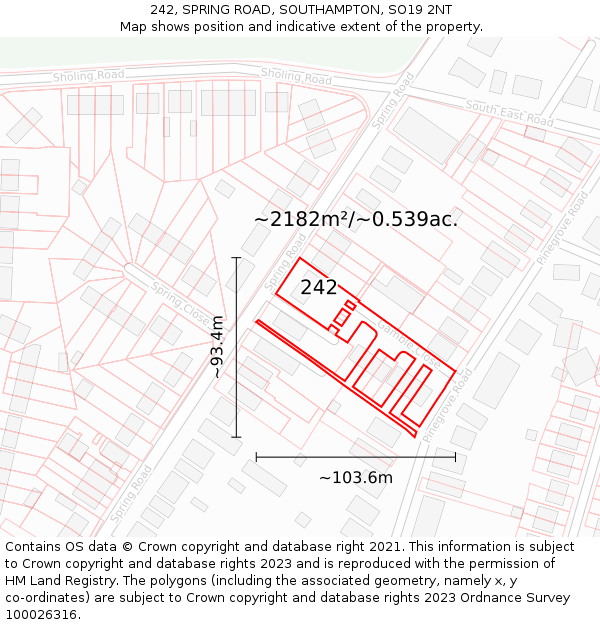 242, SPRING ROAD, SOUTHAMPTON, SO19 2NT: Plot and title map