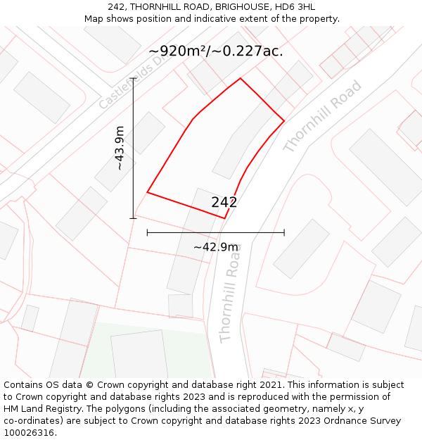 242, THORNHILL ROAD, BRIGHOUSE, HD6 3HL: Plot and title map