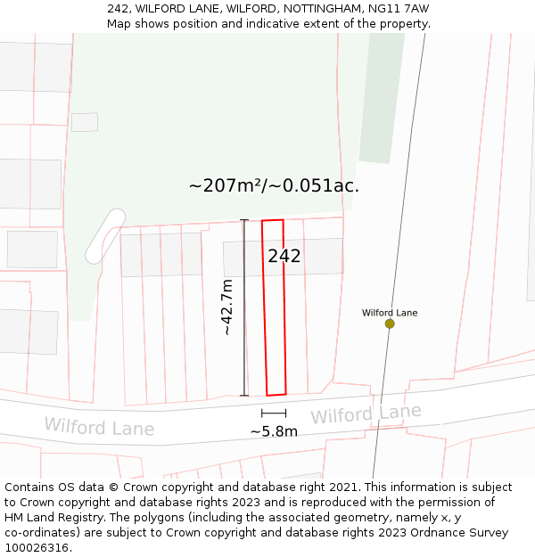 242, WILFORD LANE, WILFORD, NOTTINGHAM, NG11 7AW: Plot and title map