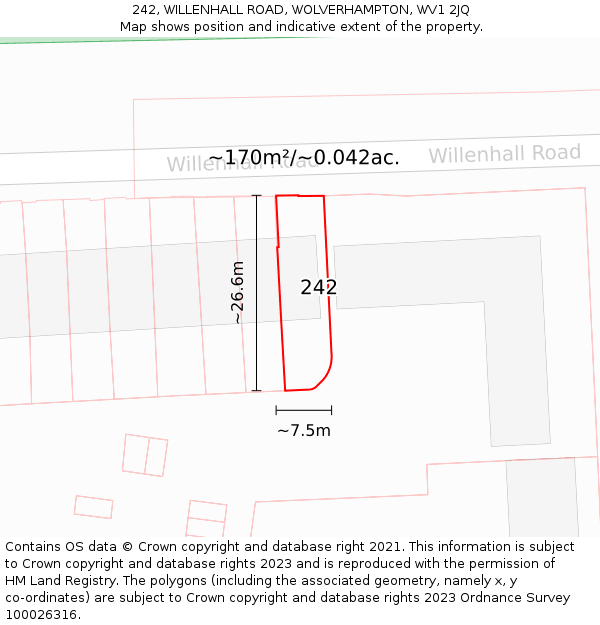 242, WILLENHALL ROAD, WOLVERHAMPTON, WV1 2JQ: Plot and title map