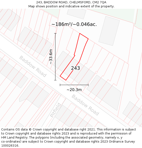 243, BADDOW ROAD, CHELMSFORD, CM2 7QA: Plot and title map