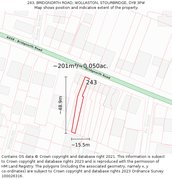 243, BRIDGNORTH ROAD, WOLLASTON, STOURBRIDGE, DY8 3PW: Plot and title map