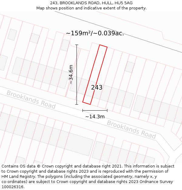 243, BROOKLANDS ROAD, HULL, HU5 5AG: Plot and title map