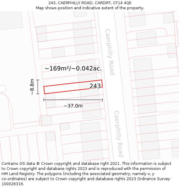 243, CAERPHILLY ROAD, CARDIFF, CF14 4QE: Plot and title map