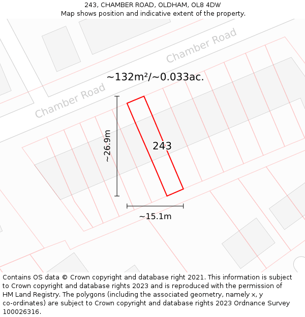 243, CHAMBER ROAD, OLDHAM, OL8 4DW: Plot and title map