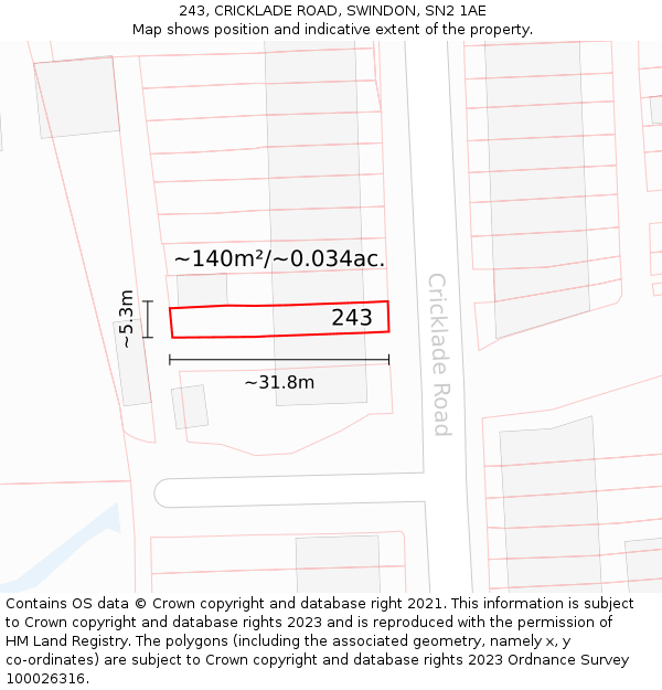 243, CRICKLADE ROAD, SWINDON, SN2 1AE: Plot and title map
