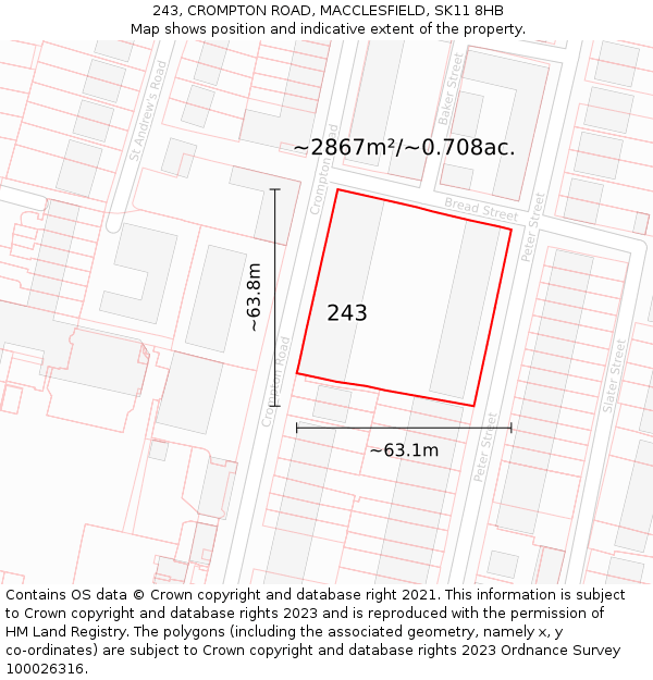 243, CROMPTON ROAD, MACCLESFIELD, SK11 8HB: Plot and title map