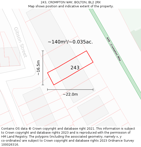 243, CROMPTON WAY, BOLTON, BL2 2RX: Plot and title map