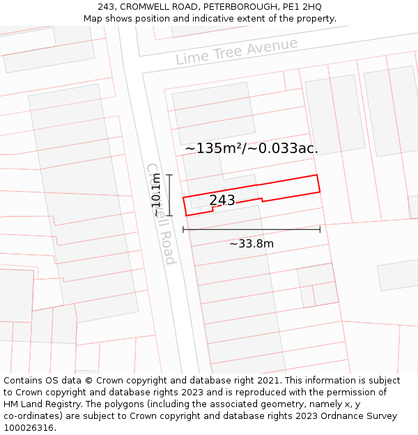 243, CROMWELL ROAD, PETERBOROUGH, PE1 2HQ: Plot and title map