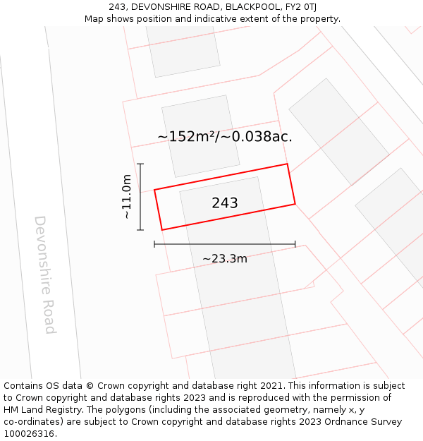 243, DEVONSHIRE ROAD, BLACKPOOL, FY2 0TJ: Plot and title map