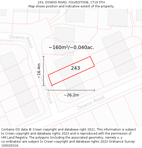 243, DOWNS ROAD, FOLKESTONE, CT19 5TH: Plot and title map