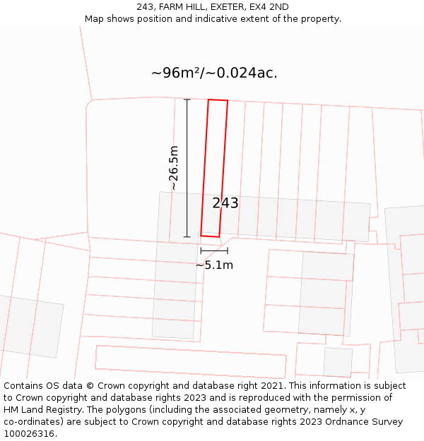243, FARM HILL, EXETER, EX4 2ND: Plot and title map