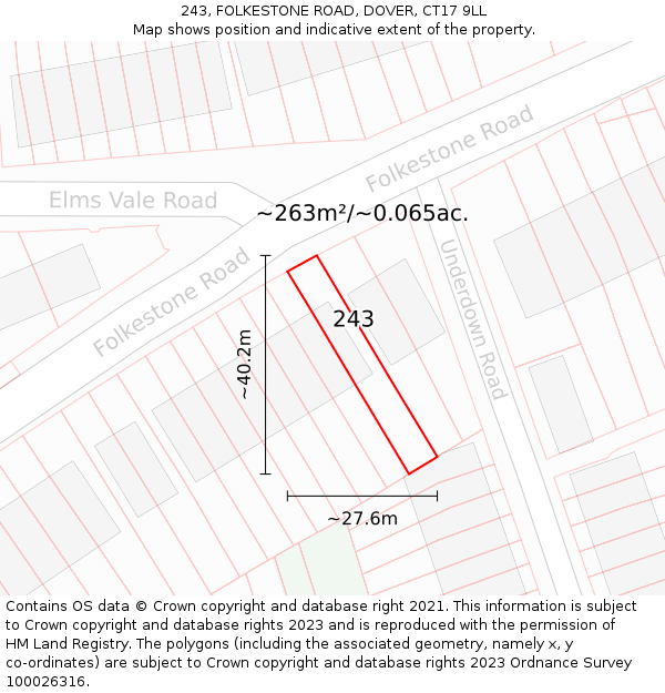 243, FOLKESTONE ROAD, DOVER, CT17 9LL: Plot and title map