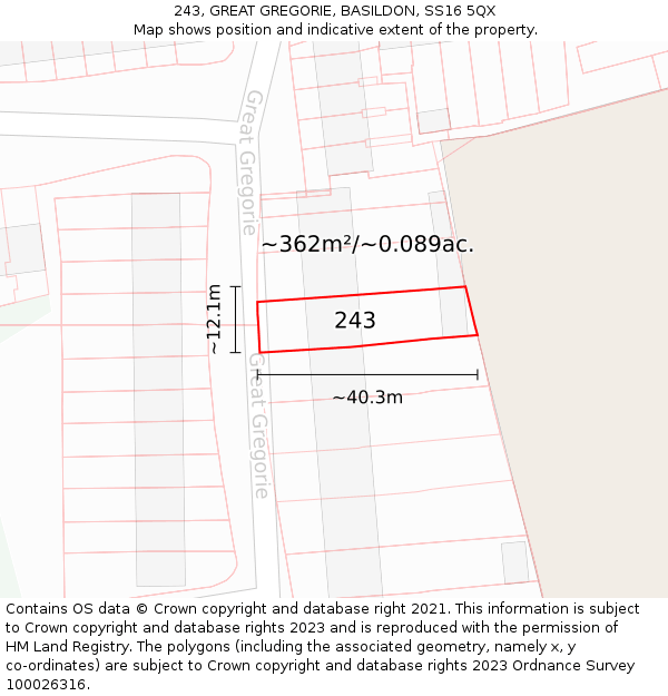 243, GREAT GREGORIE, BASILDON, SS16 5QX: Plot and title map
