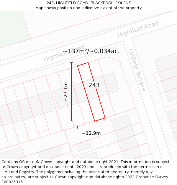 243, HIGHFIELD ROAD, BLACKPOOL, FY4 3NS: Plot and title map