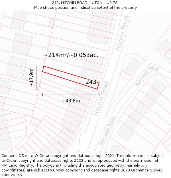 243, HITCHIN ROAD, LUTON, LU2 7SL: Plot and title map