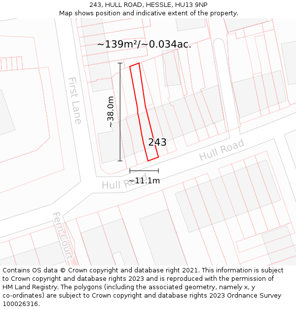 243, HULL ROAD, HESSLE, HU13 9NP: Plot and title map