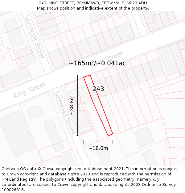 243, KING STREET, BRYNMAWR, EBBW VALE, NP23 4DH: Plot and title map