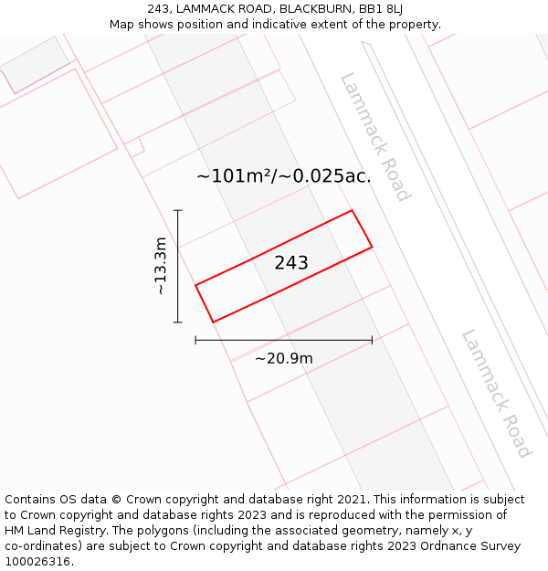 243, LAMMACK ROAD, BLACKBURN, BB1 8LJ: Plot and title map