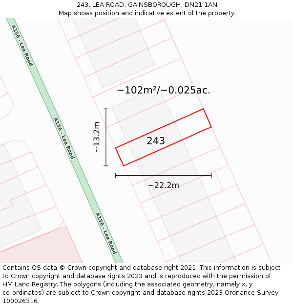 243, LEA ROAD, GAINSBOROUGH, DN21 1AN: Plot and title map