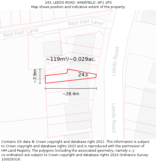 243, LEEDS ROAD, WAKEFIELD, WF1 2PS: Plot and title map