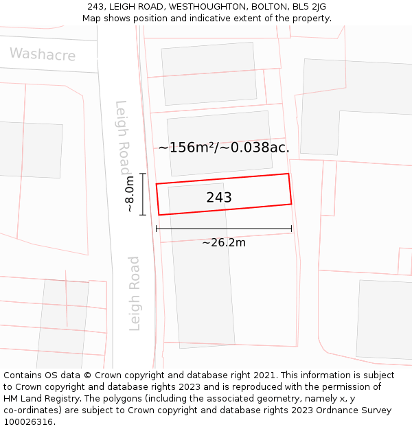 243, LEIGH ROAD, WESTHOUGHTON, BOLTON, BL5 2JG: Plot and title map