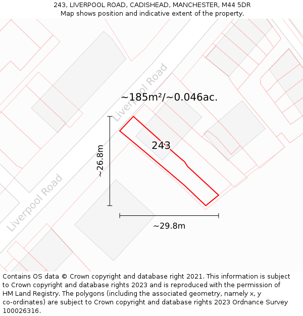 243, LIVERPOOL ROAD, CADISHEAD, MANCHESTER, M44 5DR: Plot and title map