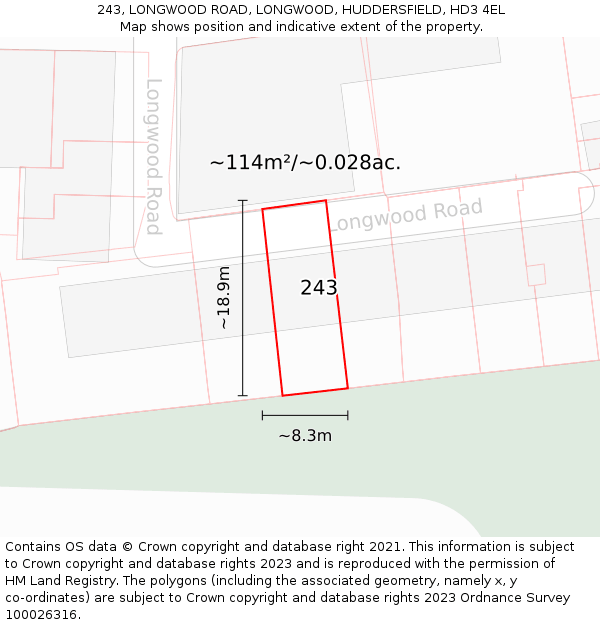 243, LONGWOOD ROAD, LONGWOOD, HUDDERSFIELD, HD3 4EL: Plot and title map