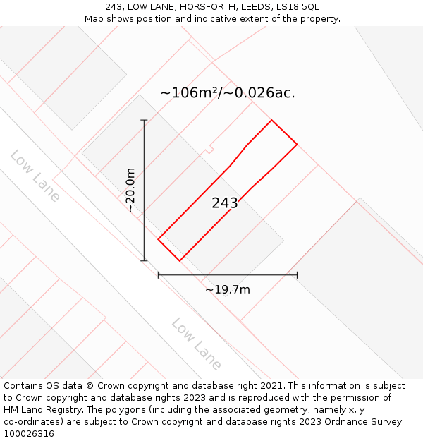243, LOW LANE, HORSFORTH, LEEDS, LS18 5QL: Plot and title map