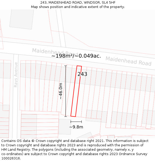 243, MAIDENHEAD ROAD, WINDSOR, SL4 5HF: Plot and title map
