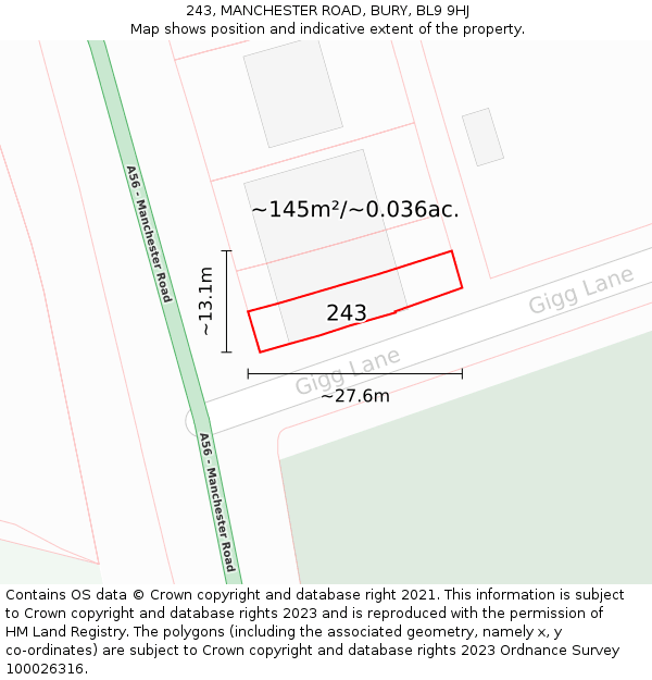 243, MANCHESTER ROAD, BURY, BL9 9HJ: Plot and title map