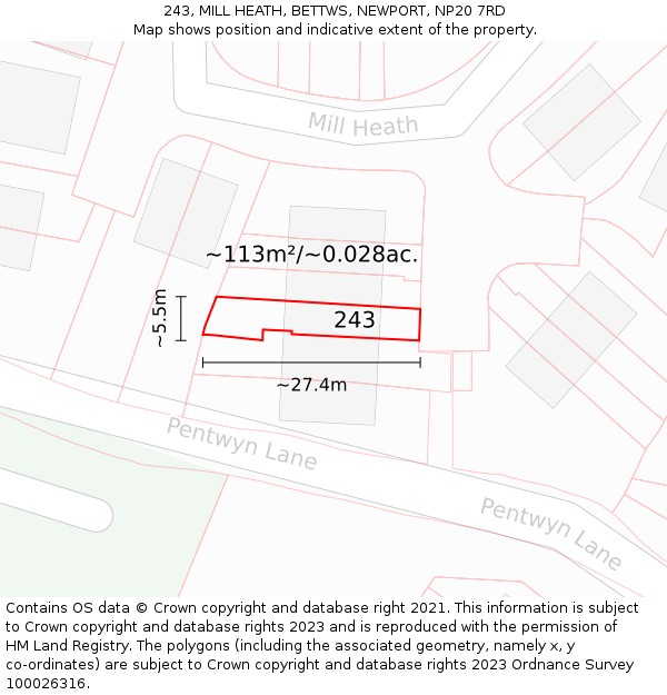 243, MILL HEATH, BETTWS, NEWPORT, NP20 7RD: Plot and title map