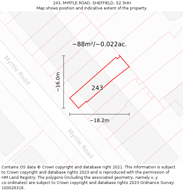 243, MYRTLE ROAD, SHEFFIELD, S2 3HH: Plot and title map