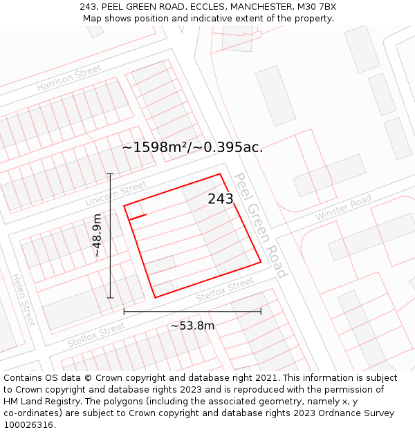 243, PEEL GREEN ROAD, ECCLES, MANCHESTER, M30 7BX: Plot and title map