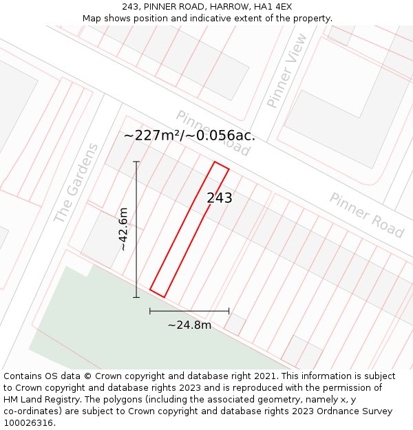243, PINNER ROAD, HARROW, HA1 4EX: Plot and title map