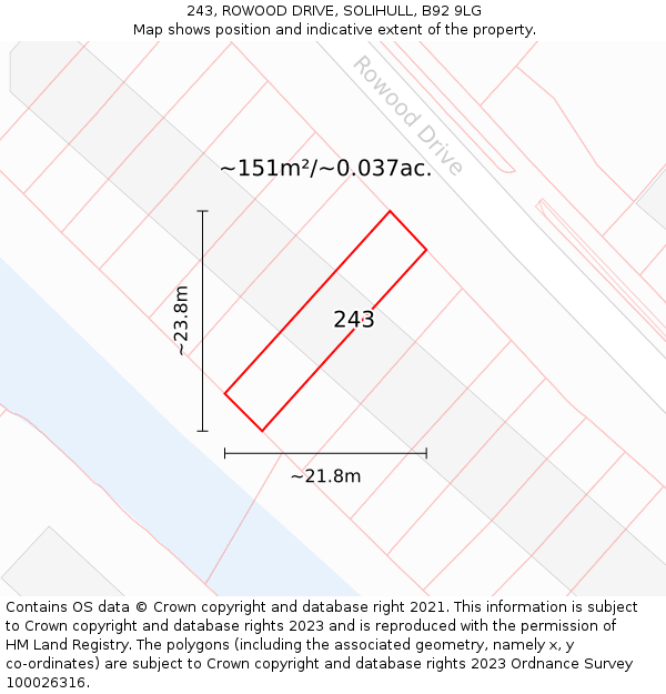 243, ROWOOD DRIVE, SOLIHULL, B92 9LG: Plot and title map