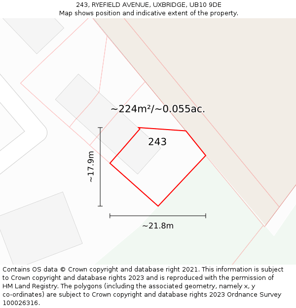 243, RYEFIELD AVENUE, UXBRIDGE, UB10 9DE: Plot and title map