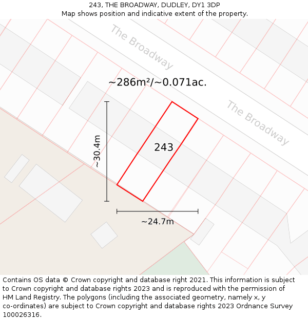 243, THE BROADWAY, DUDLEY, DY1 3DP: Plot and title map
