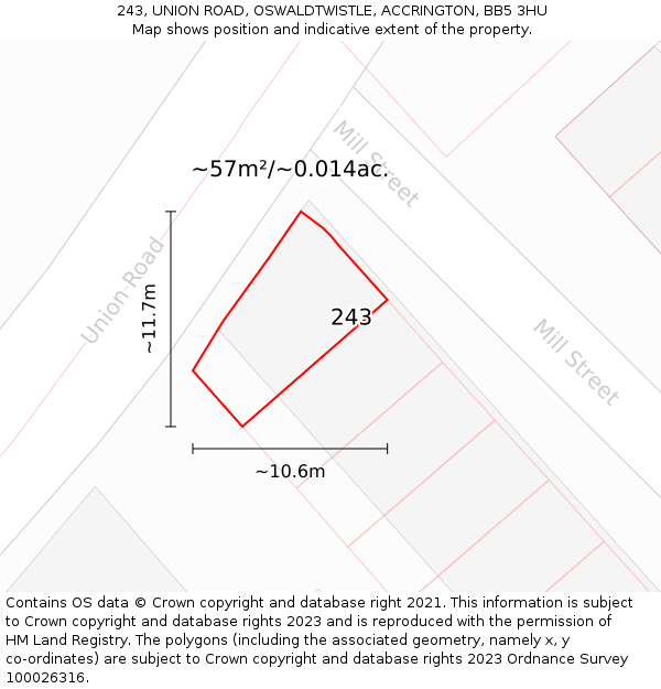 243, UNION ROAD, OSWALDTWISTLE, ACCRINGTON, BB5 3HU: Plot and title map